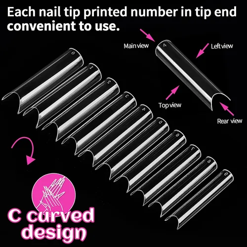 Vista 9 de Puntas de uñas postizas cuadradas extralargas de ABS, kit de 240 piezas con curva C, pegamento de uñas, lima para salón de belleza, hogar y bricolaje
