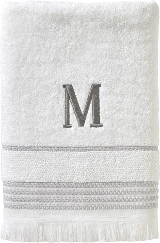Vista 11 de SKL Home Toalla de baño casual con monograma, A, 28 x 54 pulgadas, color blanco