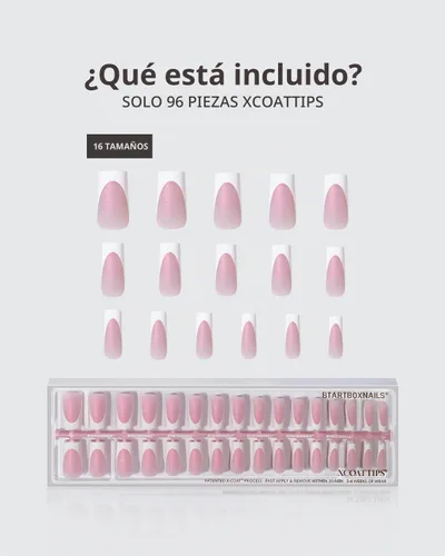 Vista 5 de BTArtboxnails XCOATTIPS - Punta francesa blanca a presión, cuadrado L, purpurina rosa Lamp-Curable 4-Week Wear, Salon Quality Value at Home