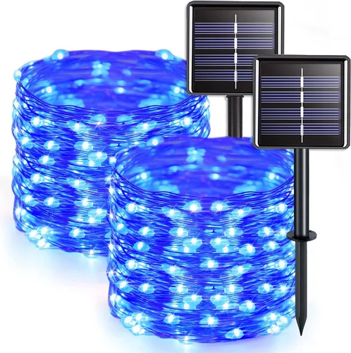 Vista 28 de JMEXSUSS Paquete de 2 luces solares de Navidad impermeables para exteriores, 100 LED de 33 pies, color blanco y multicolor, luces solares de hadas