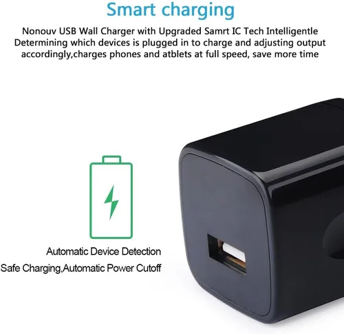 Vista 3 de Wall Charger Box,10Pack 1A/5V Single Port USB Plug Black Charging Block