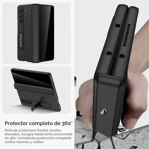 Vista 4 de Miimall Funda para Samsung Galaxy Z Fold 5 con protector de pantalla de privacidad, soporte ajustable integrado y protección magnética de bisagra