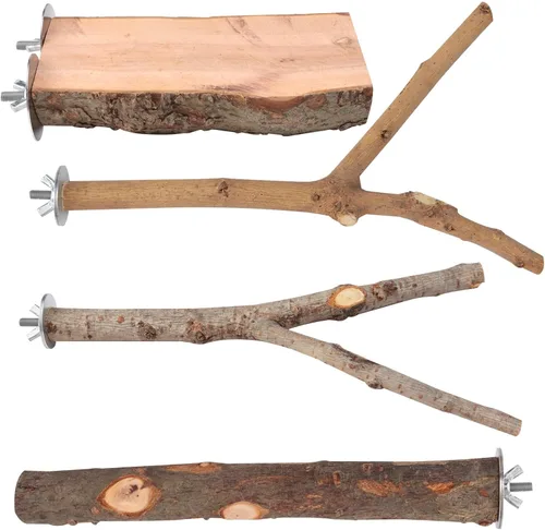 Vista 7 de Juego de 4 perchas de madera natural para jaula de periquitos