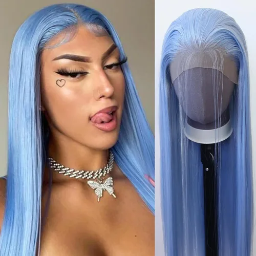 Vista 12 de 99J Peluca larga y lisa 99J color borgoña sintética con encaje frontal, predesfilada con línea de cabello natural para mujeres de moda, cabello