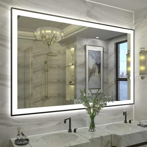 Vista 27 de SMIROR Espejo de baño LED con luces de 22" x 30", espejo de tocador rectangular redondeado iluminado para pared, iluminado frontal y retroiluminado