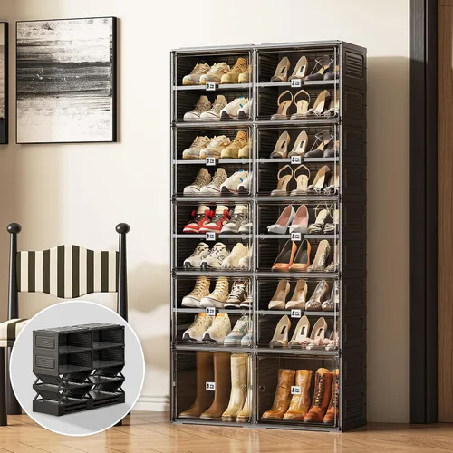 Vista 9 de Vipbox Zapatero Organizador Gabinete Negro para Entrada de Armario, Cajas de Almacenamiento de Zapatos Transparentes Apilables Almacenamiento