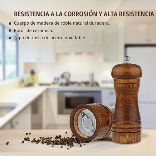 Vista 5 de Molinillo de pimienta de madera de 5 pulgadas para uso doméstico, ajustable