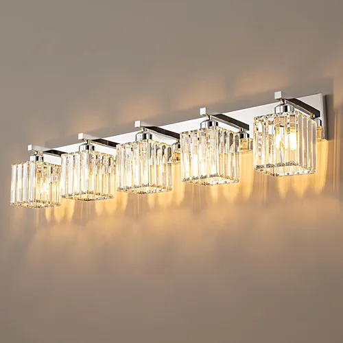 Vista 32 de Moderna lámpara de cristal para pared/tocador de baño, de 5 luces, color cromo Cromo torcido