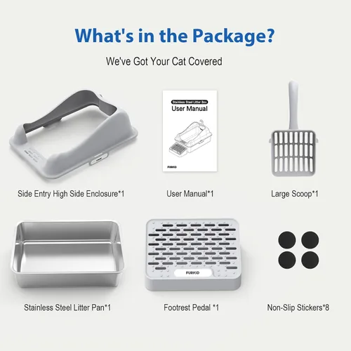 Vista 8 de Furkid Caja de arena para gatos de acero inoxidable con tapa, caja de arena extra grande XL para gatos grandes, bandeja de metal de alta cara