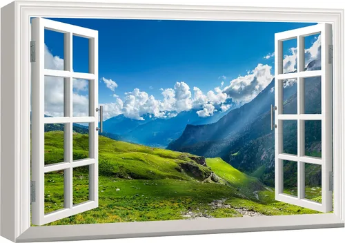 Vista 9 de wall26 - Cuadro en lienzo para pared, vista de ventana, río neón turquesa, rápido, bosque, lago, arroyo, naturaleza salvaje, fotografía, realismo