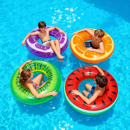 Vista 2 de FindUWill Paquete de 6 flotadores de piscina para niños, anillos de natación para piscina (paquete de 4) – 4 flotadores grandes inflables para playa