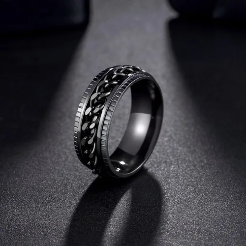 Vista 5 de Anillos giratorios para hombres y mujeres, anillos de ansiedad para hombres, anillos de cadena para adultos, anillos de titanio y acero