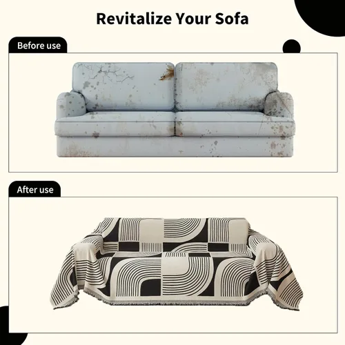 Vista 6 de WEYOND Funda de Sofá Boho de Chenilla con Borlas, Funda de Sofá Bohemia para Sofá de 1 Cojín, Sillón, Silla, 1 Plaza (71" x 91", Negro)
