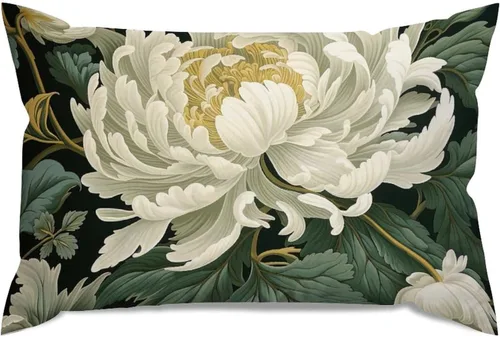 Vista 71 de ArogGeld Funda de almohada blanca con flores chinoiserie, funda de almohada para sofá, diseño floral verde y blanco, funda de almohada de lino A-12