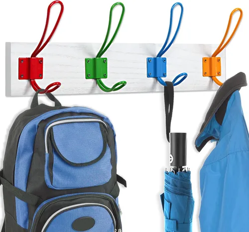 Vista 5 de KYSMOTIC Perchero infantil montado en la pared para niños y niñas para colgar abrigos, bufandas, bolsos, bolsos, mochilas, toallas y más, juego