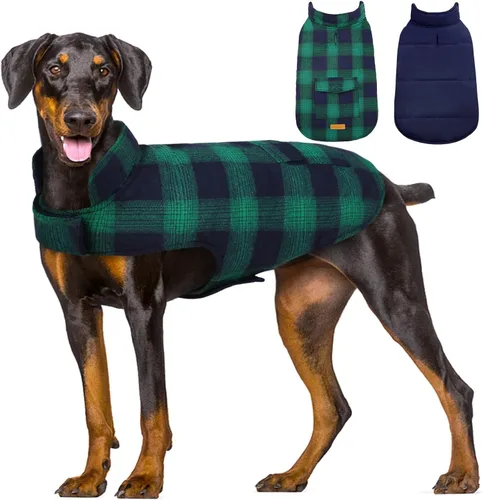 Vista 16 de Kuoser - Abrigo de invierno para perro reversible de estilo británico, abrigo de clima frío para cachorros, ropa resistente al viento, chaleco