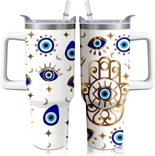 Vista 22 de Vaso térmico de alienígena de 40 onzas con asa y pajita abatible, taza aislante de acero inoxidable para amantes de ovnis, taza de café de viaje