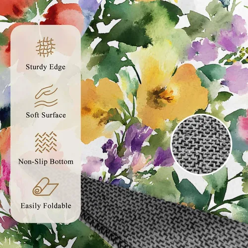 Vista 5 de Round Rugs 3 Feet, Green Yellow Floral Non Slip Area Rugs for Living Room, Bedroom, Barhroom, Entryway, Purple Blue Watercolor Retro Leaf Soft