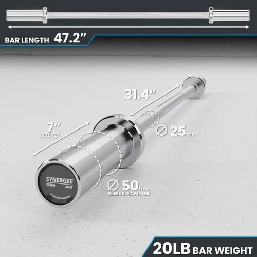 Vista 3 de Synergee Barra olímpica de 20 libras y 25 libras, barra de peso olímpica de 2 pulgadas para entrenamiento de fuerza, sentadillas, peso muerto