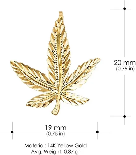 Vista 5 de Ioka 14K Yellow Gold Maple Leaves Marijuana Leaf Charm Pendant with 1.2mm Singapore Chain Necklace