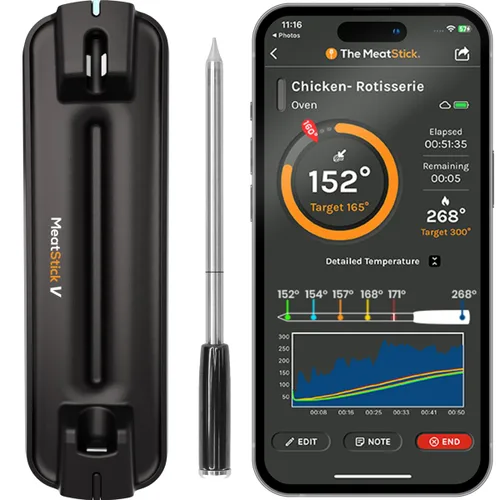 Vista 7 de MeatStick V Duo - Termómetro inalámbrico para carne con 2 sondas, WiFi y Bluetooth de más de 900 pies, pantalla LCD de base inteligente
