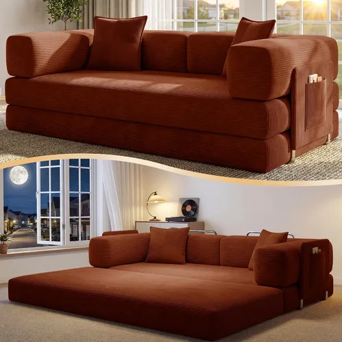 Vista 23 de Sofá cama tipo futón convertible de 78.8 pulgadas, sofá deshuesado Negro