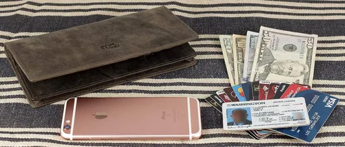 Vista 6 de Mou Meraki Cartera larga plegable de piel auténtica para hombre con bloqueo RFID