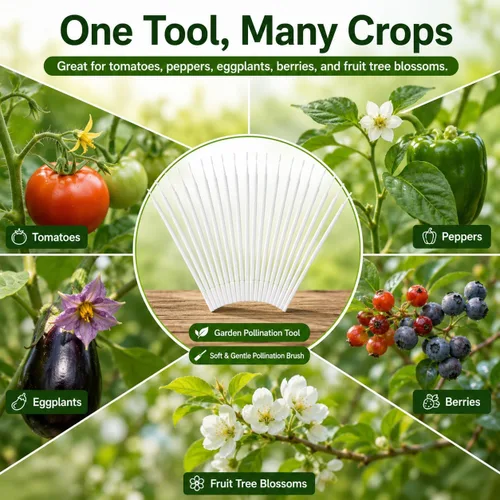 Vista 8 de Toddmomy Paquete de 20 herramientas polinizadoras de árboles frutales, cepillo manual de polinización manual para tomates y pimientos, varita suave
