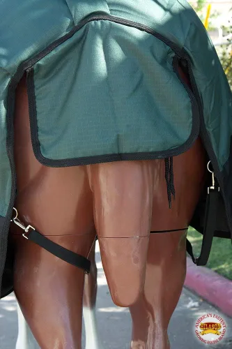 Vista 7 de HILASON Manta impermeable 1200D para caballos de invierno con cubierta para el cuello y envoltura para el vientre 74 pulgadas Hunter verde negro