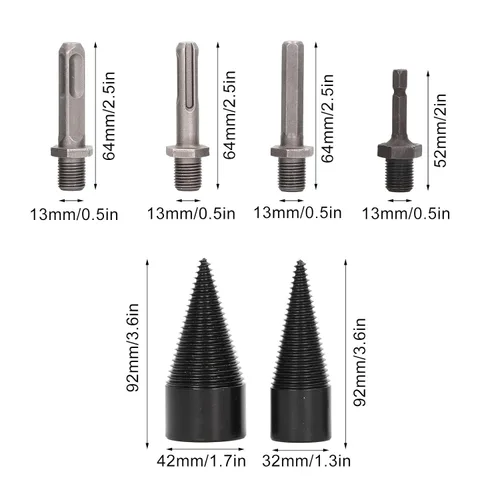 Vista 2 de Divisor de madera, cono de madera dividido, divisor de leña de 1.260 in y 1.654 in con asas, accesorio de taladro