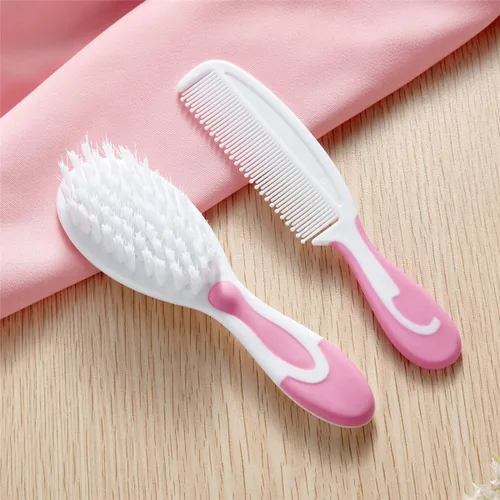 Vista 2 de Juego de cepillo y peine para el pelo del bebé, cepillos para el pelo del bebé recién nacido, regalo perfecto para recién nacidos (rosa)