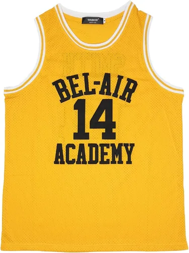 Vista 2 de 14 The Fresh Prince of Bel Air Academy - Camisetas de baloncesto para hombre ropa de hip hop de los años 90 color negro y amarillo bordado