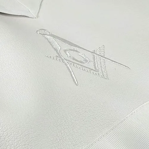 Vista 2 de Masonic Master Mason MASONIC REGALIA MM - Delantal de piel sintética, color blanco, 16 x 14 pulgadas, Blanco