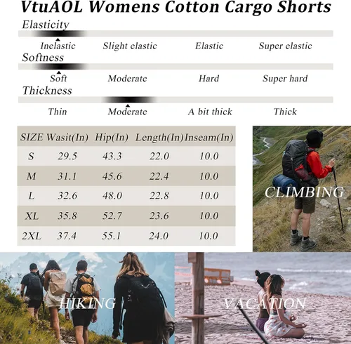 Vista 7 de VtuAOL Pantalones cortos cargo para mujer, cintura elástica, cómodos, de algodón, holgados