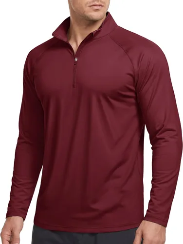 Vista 23 de CRYSULLY Camiseta de manga larga con cremallera de 1/4 para hombre, con protección solar, pullover UPF 50+, rash guard para correr, camiseta ligera