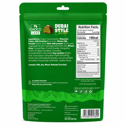 Vista 2 de Choco Lake - Chocolate de pistacho Kunafa estilo Dubai, bolsa a granel de 32 onzas, chocolate con leche relleno de kunafa crujiente y pistachos