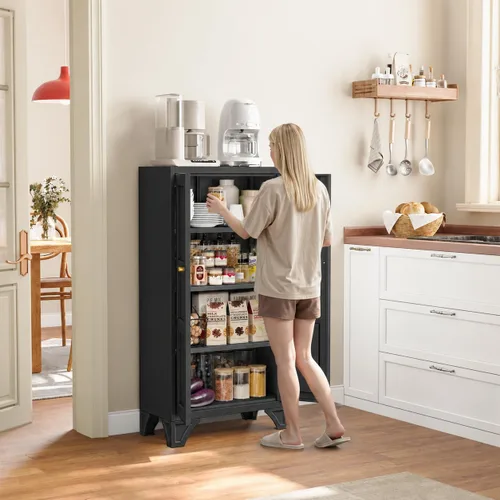 Vista 2 de Yizosh Small Metal Garage Storage Cabinet,Kitchen Pantry Storage Cabinet Negro