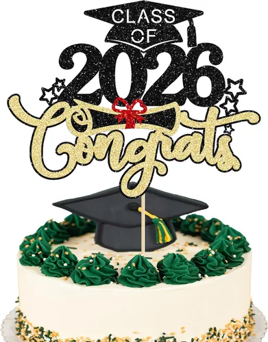 Vista 33 de 1 pieza de decoración para tartas con tapa de graduación con purpurina para la clase de 2026, decoración de pastel de graduación para graduación