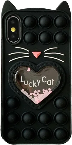 Vista 17 de Pop Case para iPhone 12/12 Pro, Funda de silicona con burbujas de gato negro afortunado de dibujos animados, brillo, estrellas, burbujas de arena