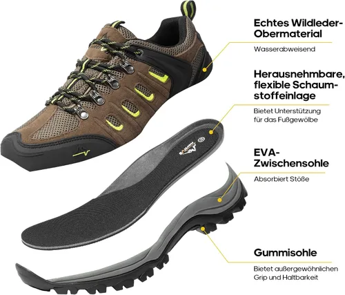 Vista 5 de NORTIV 8 Zapatos de senderismo impermeables para hombre, zapatos de senderismo de cuero para exteriores, senderismo, camping, caminata