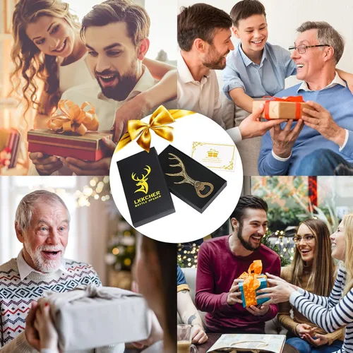 Vista 2 de LKKCHER Abridor de botellas de cerveza con cuernos de ciervo, regalos para mujeres, hombres, esposa, marido, novia, novio, mamá, papá, nuevo hogar