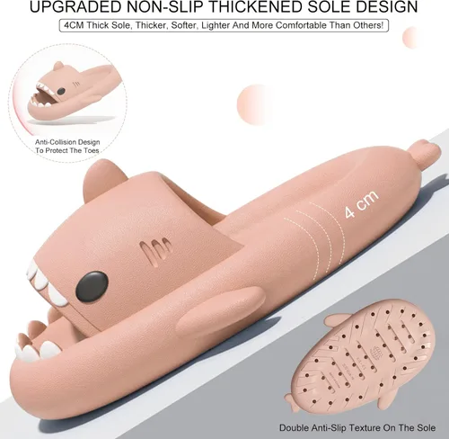 Vista 3 de Sandalias de tiburón para niños, bonitas pantuflas mejoradas, sandalias de tiburón en la nube, antideslizantes, suela gruesa, cómodas, bonitas