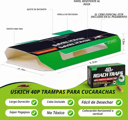 Vista 2 de USKICH Paquete de 40 trampas para cucarachas para interiores, trampas adhesivas para cucarachas, trampas de pegamento para cucarachas, trampas