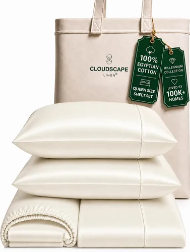 Vista 69 de Cloud Scape Linen - Juego de sábanas de algodón egipcio de doble capa, tamaño individual, tejido de satén de fibra larga, juego de 3 piezas, ropa