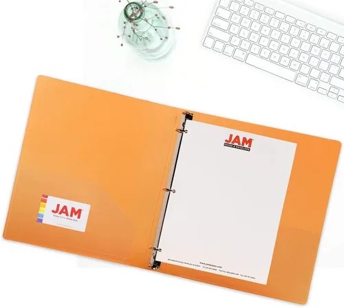 Vista 5 de JAM Paper - Carpeta de plástico de 1 pulgada, carpeta naranja de 3 anillas, se vende individualmente