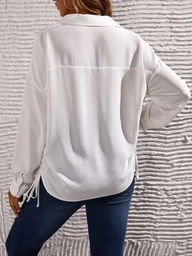 Vista 2 de OYOANGLE Blusa de maternidad para mujer, con bolsillo frontal, manga larga, dobladillo con cordón