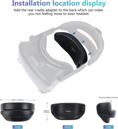 Vista 3 de VR Headset Rear Cradle Adapter Compatible with Valve Index and HP Reverb G2 VR Headset, Soft Sponge Padding Back Sponge Pad Fit Small Head Black