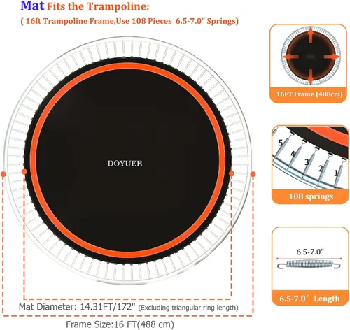Vista 3 de Tapete de repuesto para cama elástica: se adapta a marcos de 16 pies con 108 anillos, se adapta a resortes de 6.5 a 7.0 pulgadas, diámetro