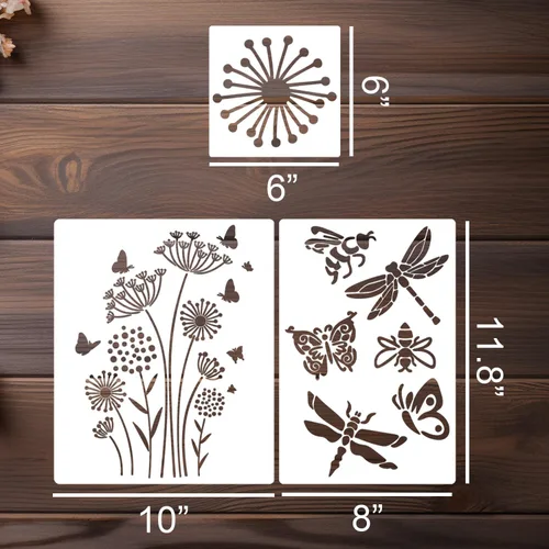 Vista 2 de Plantillas de flores para pintar plantillas de diente de león, plantillas florales reutilizables para manualidades, telas de pared, muebles, tarjetas