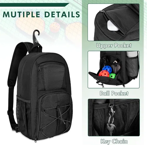 Vista 3 de GOBUROS Bolsa de pickleball para 2 paletas, mochila cruzada de pickleball con múltiples bolsillos y gancho para valla colgante para hombres y mujeres